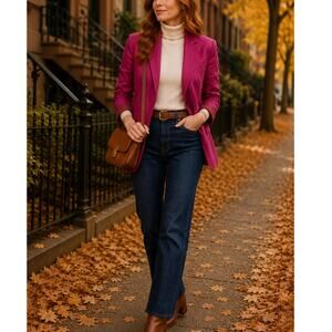 Vintage JNY 100% Linen Blazer Fuchsia Pink XL Made USA Lightweight Jacket